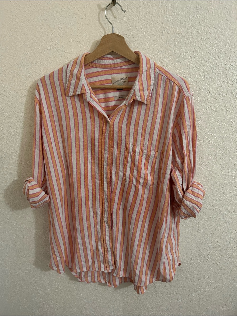 Universal Threads Striped Button-Up Shirt in Peach & White